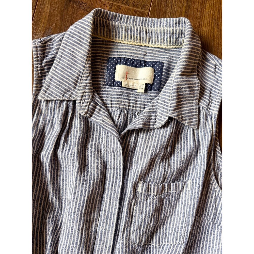 Adorable Anthropologie Blue White Stripe Collar Sleeveless Romper Size 6 - Picture 2 of 5